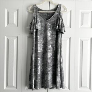 S. Levine Dress Size SSilver Metallic Foil Cold-Shoulder Mini